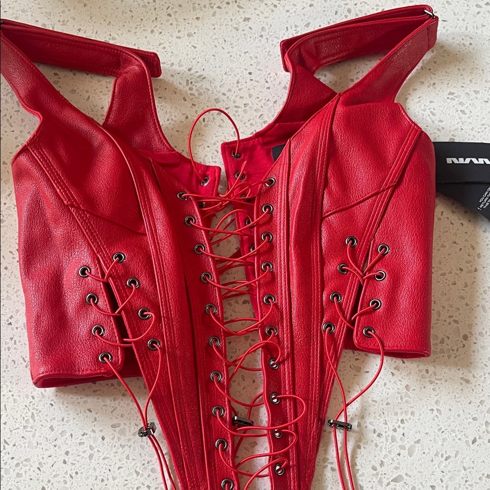 Red Lace-Up Corset Top